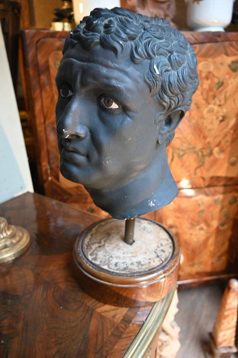 Bust Of Emperor Augustus, In Black Patinated Plaster.  -photo-2
