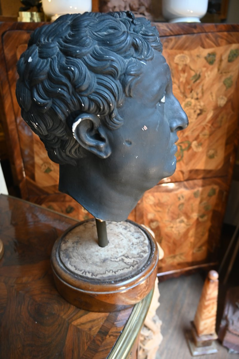 Bust Of Emperor Augustus, In Black Patinated Plaster.  -photo-3