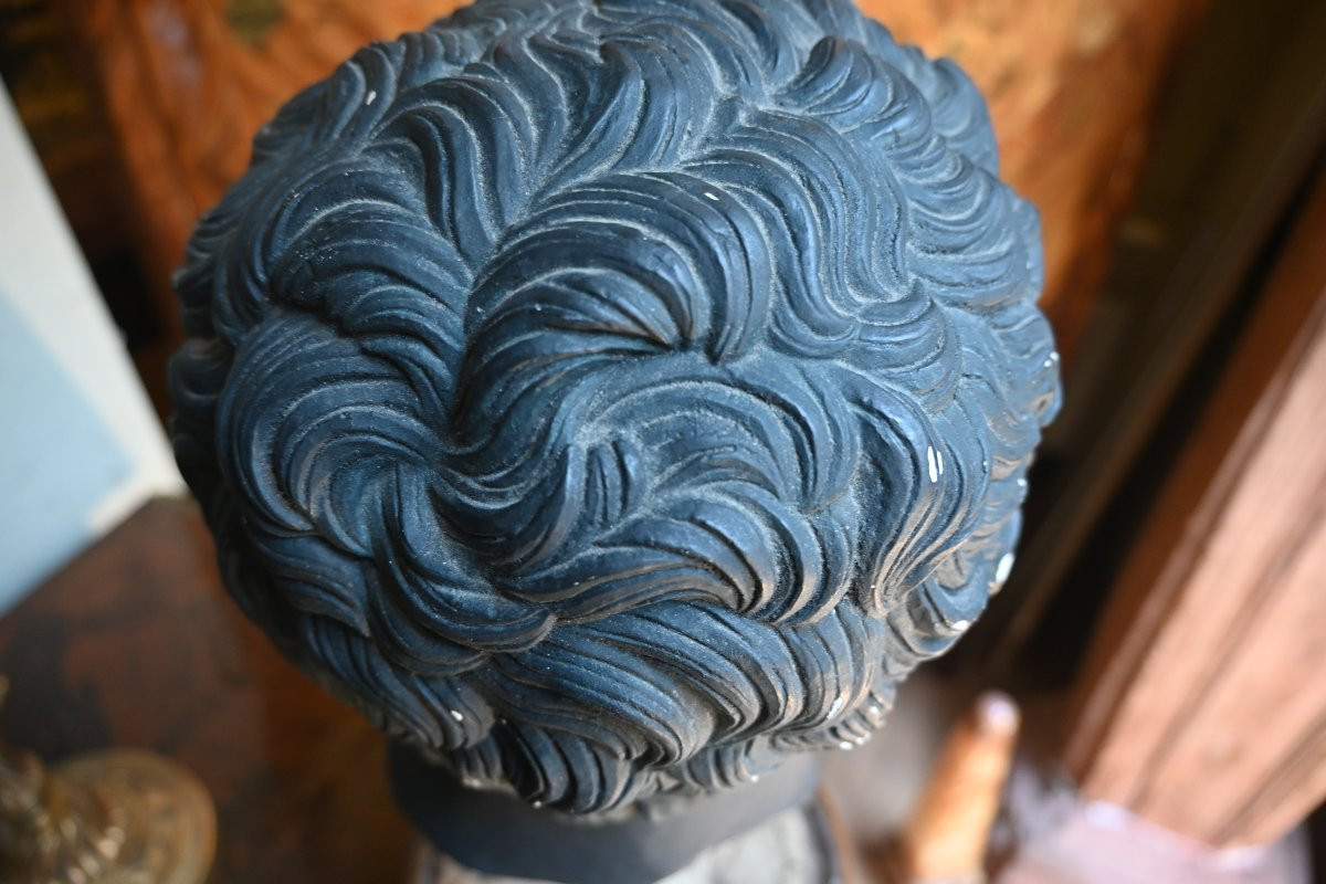 Bust Of Emperor Augustus, In Black Patinated Plaster.  -photo-6