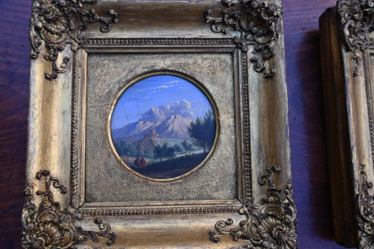 Pair Of Small 19th-century Tondo Landscapes-photo-2