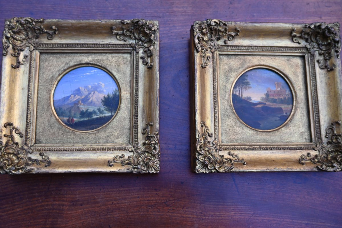 Pair Of Small 19th-century Tondo Landscapes-photo-4