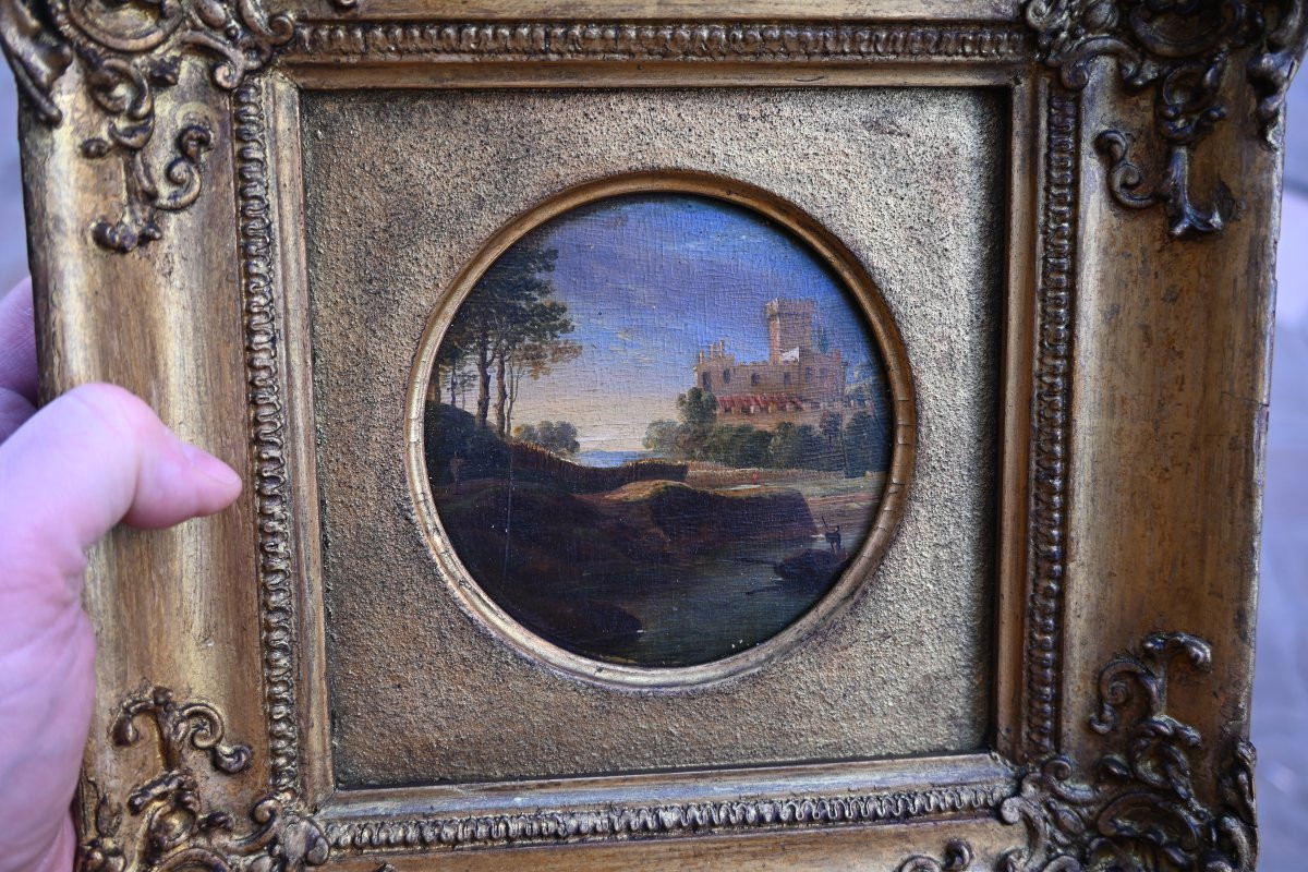 Pair Of Small 19th-century Tondo Landscapes-photo-3