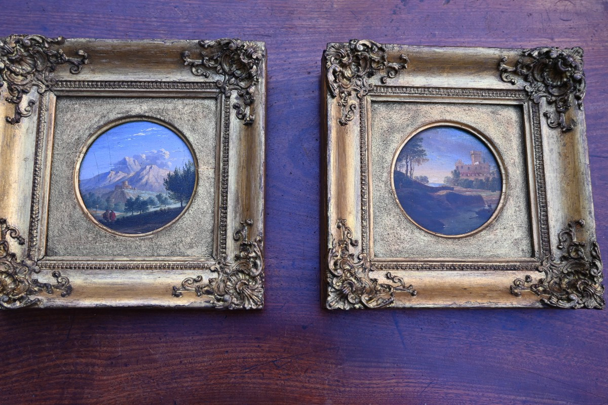 Pair Of Small 19th-century Tondo Landscapes