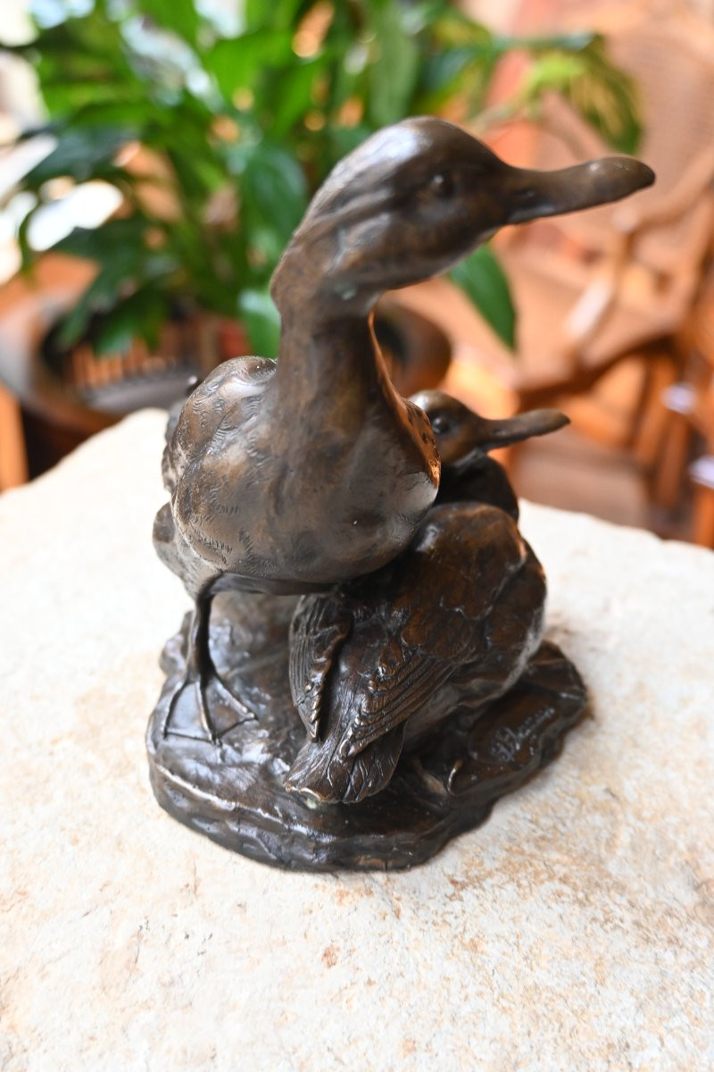 Bronze animalier canard et canne XIX-photo-2