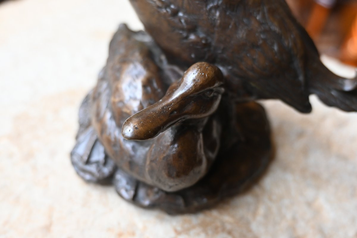 Bronze animalier canard et canne XIX-photo-4