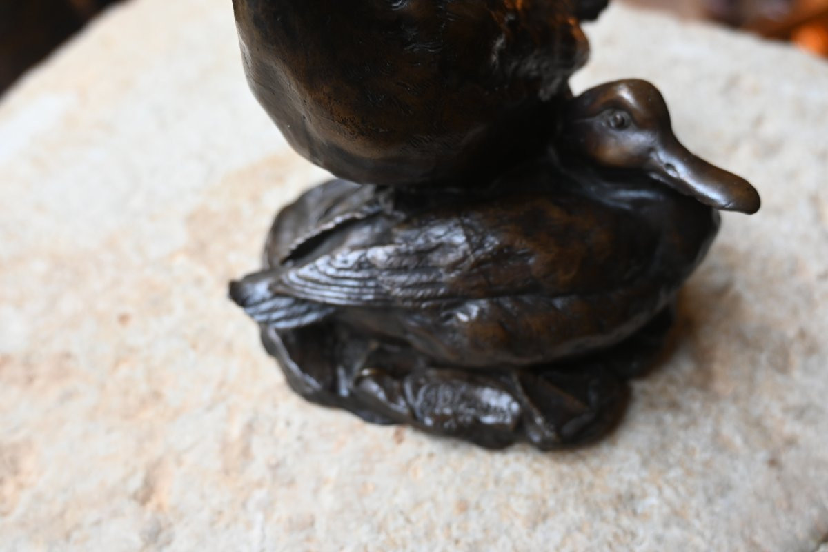 Bronze animalier canard et canne XIX-photo-6