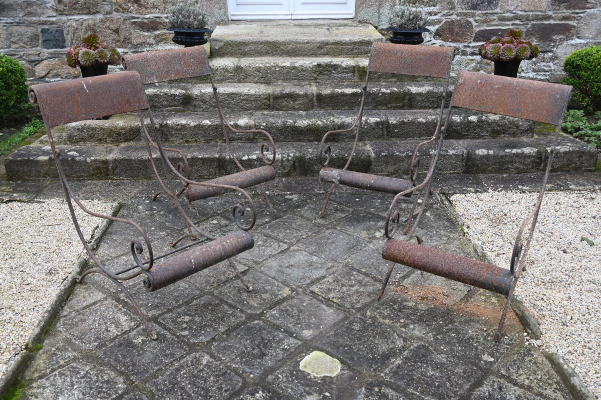 Elégante suite de 4 fauteuils en fer forgé XIX-photo-2
