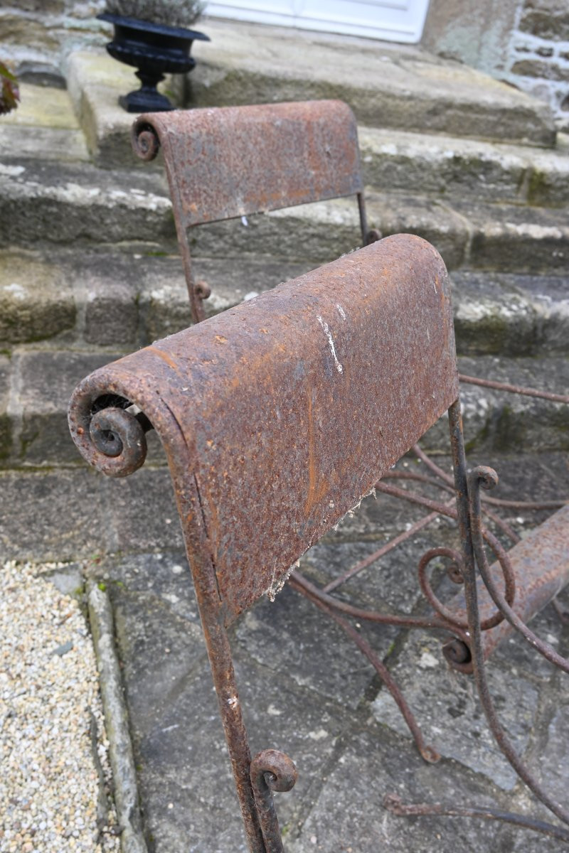 Elégante suite de 4 fauteuils en fer forgé XIX-photo-1