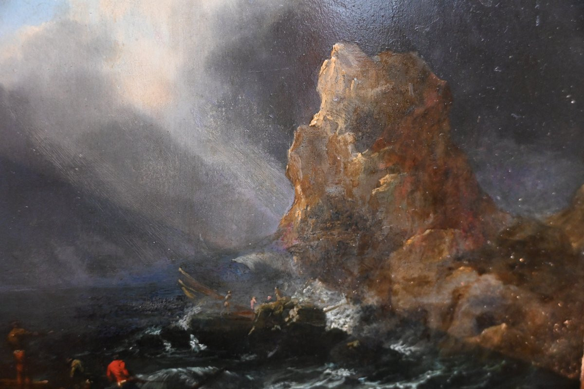 Lacroix de Marseille , suiveur de huile sur cuivre fin XVIII , tempête-photo-4