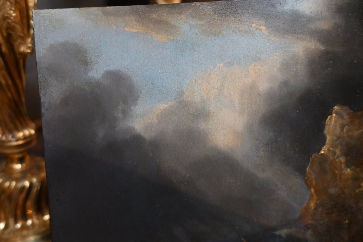 Lacroix de Marseille , suiveur de huile sur cuivre fin XVIII , tempête-photo-1