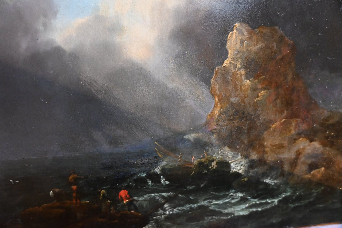 Lacroix de Marseille , suiveur de huile sur cuivre fin XVIII , tempête-photo-3
