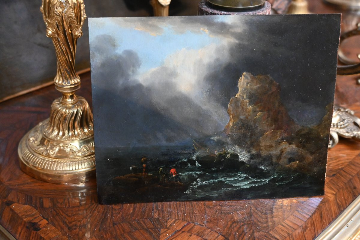 Lacroix de Marseille , suiveur de huile sur cuivre fin XVIII , tempête-photo-4