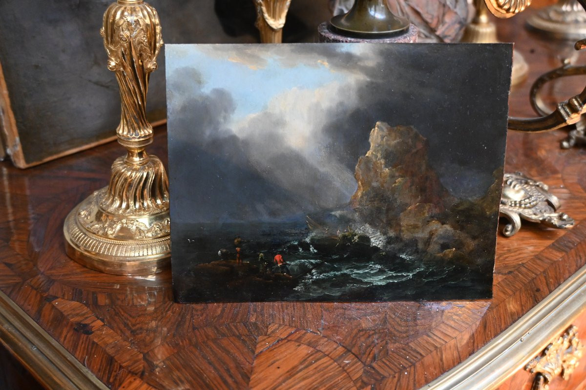 Lacroix de Marseille , suiveur de huile sur cuivre fin XVIII , tempête-photo-5