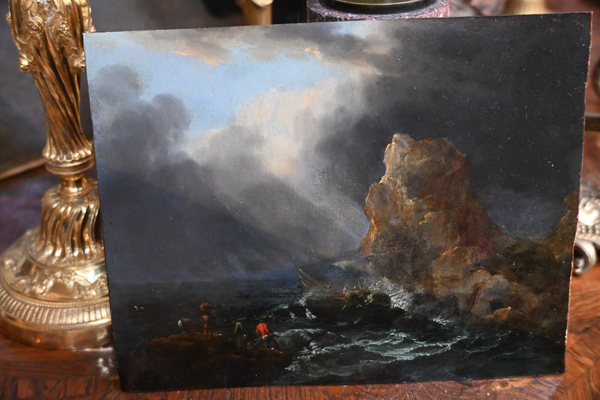 Lacroix de Marseille , suiveur de huile sur cuivre fin XVIII , tempête-photo-7