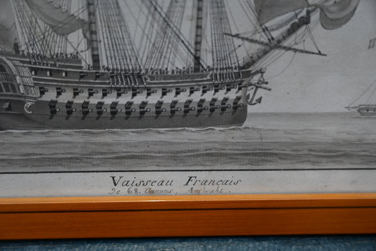 Dessin représentant un vaisseau français , école française du XVIII-photo-3