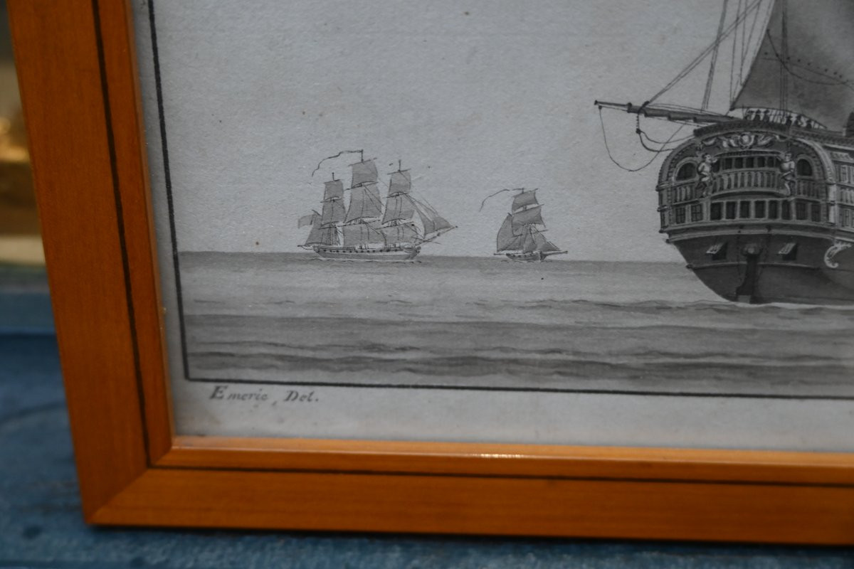 Dessin représentant un vaisseau français , école française du XVIII-photo-4