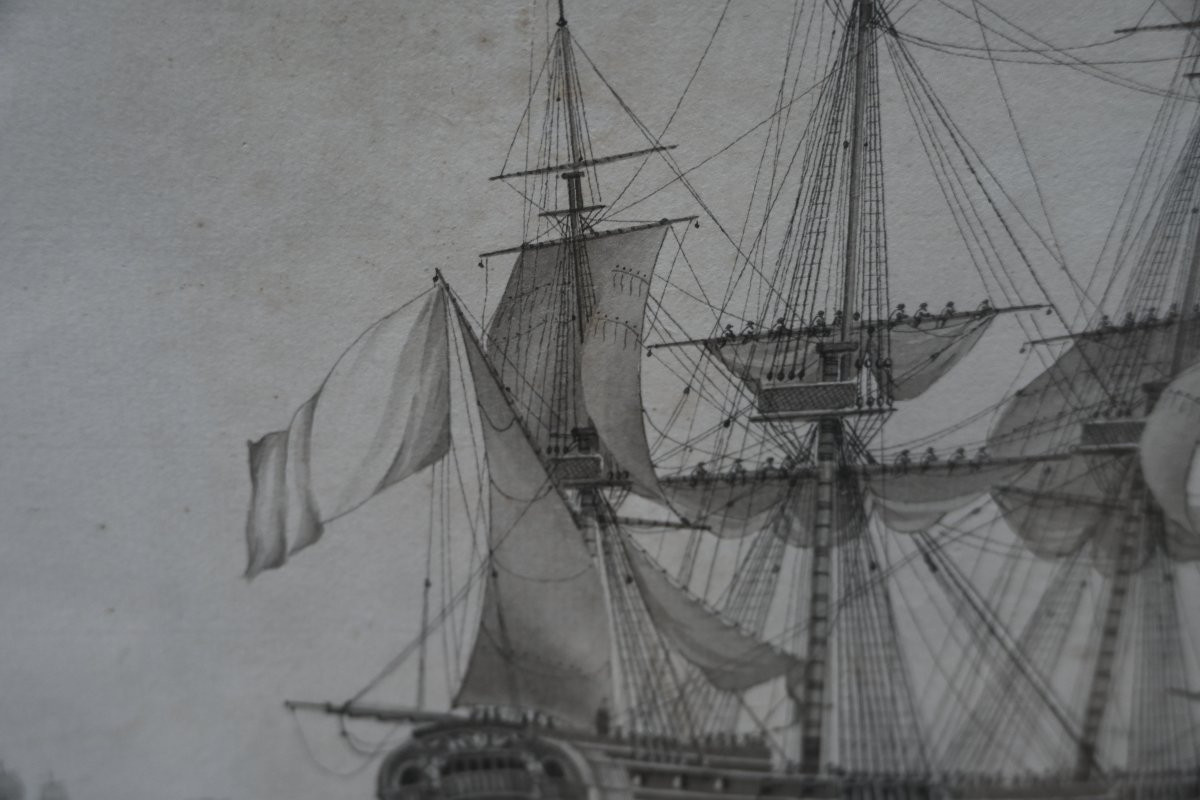 Dessin représentant un vaisseau français , école française du XVIII-photo-1