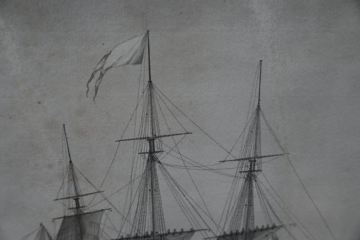 Dessin représentant un vaisseau français , école française du XVIII-photo-2