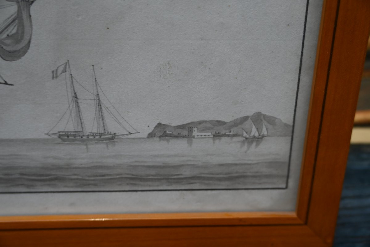 Dessin représentant un vaisseau français , école française du XVIII-photo-3