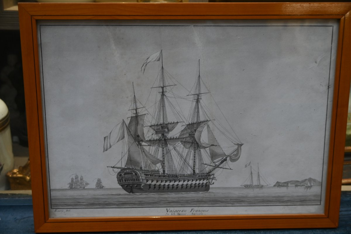 Dessin représentant un vaisseau français , école française du XVIII-photo-5