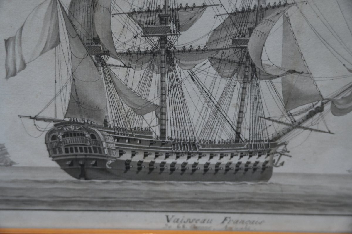 Dessin représentant un vaisseau français , école française du XVIII-photo-6