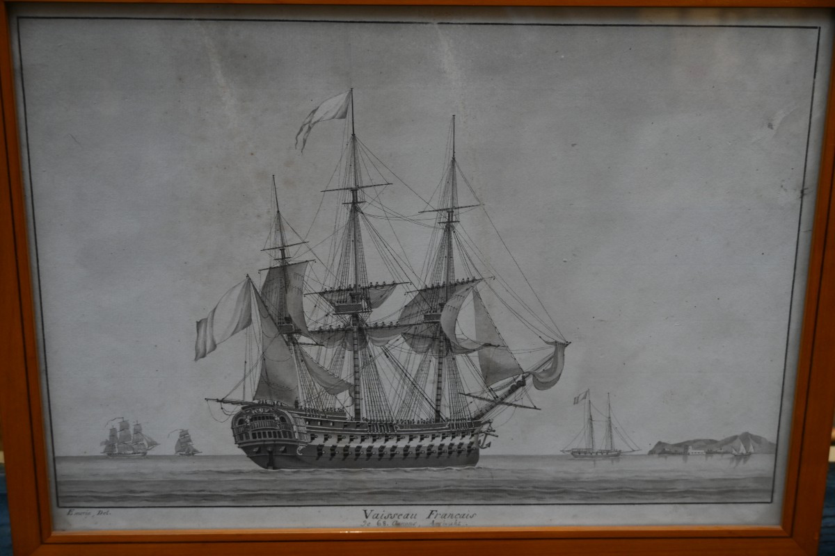 Dessin représentant un vaisseau français , école française du XVIII