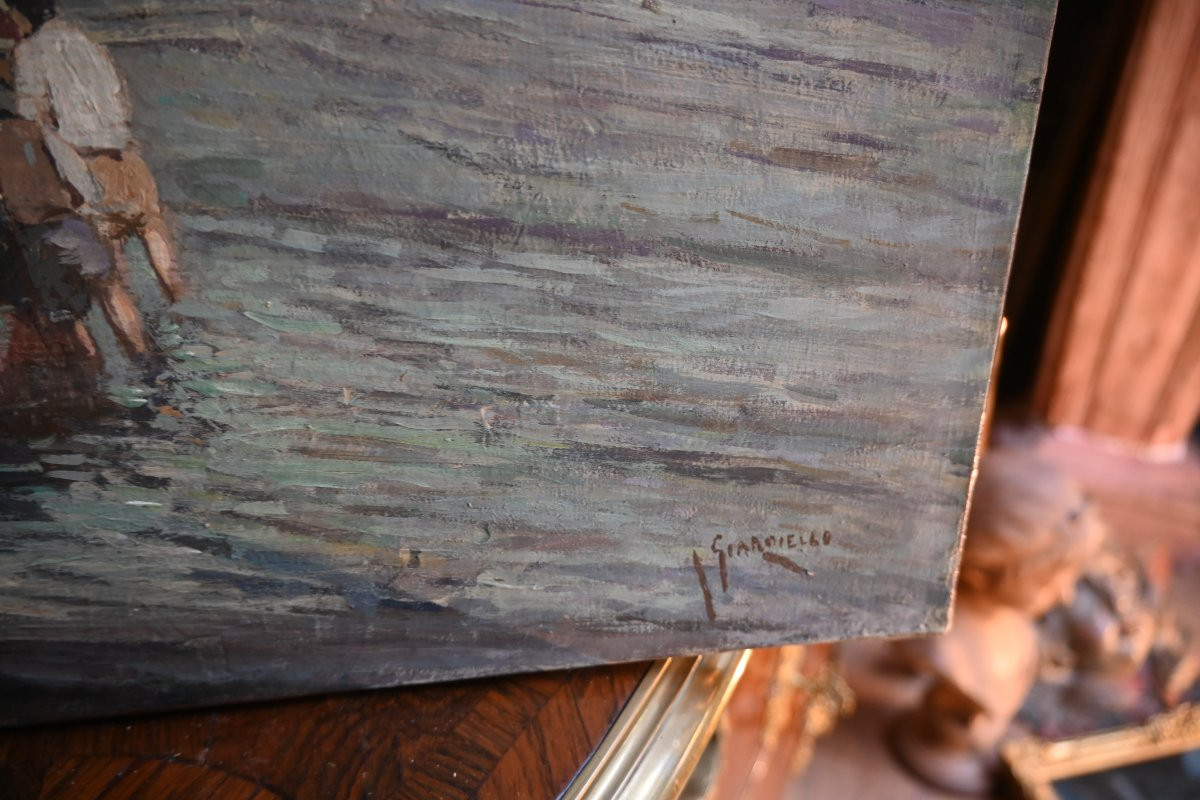 View Of The Neapolitan Coast With Fishermen, Oil Painting By Giardello-photo-3