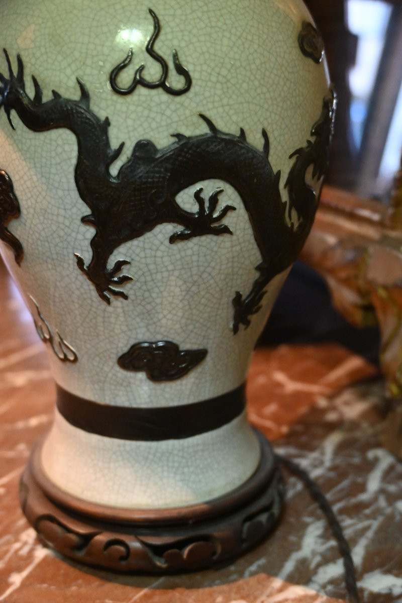 Pair Of Dragon Lamps From Nanking, 19th Century-photo-2