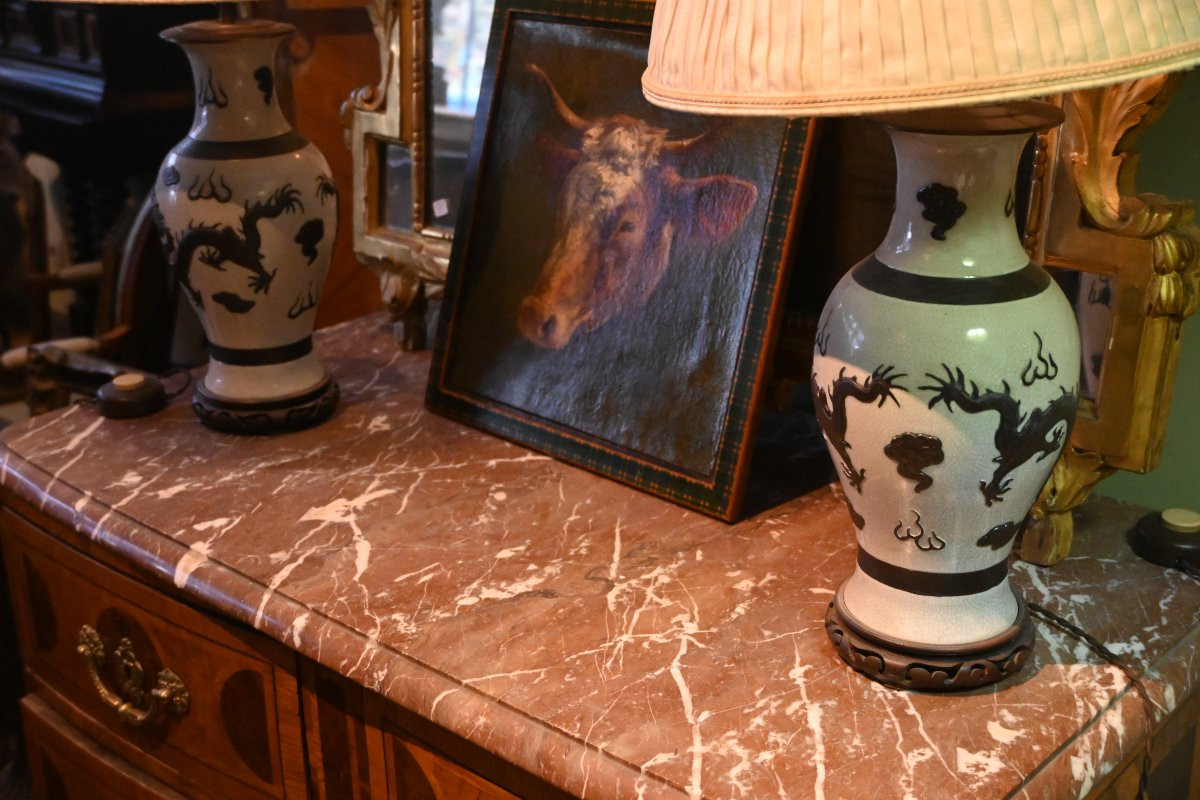 Pair Of Dragon Lamps From Nanking, 19th Century-photo-4