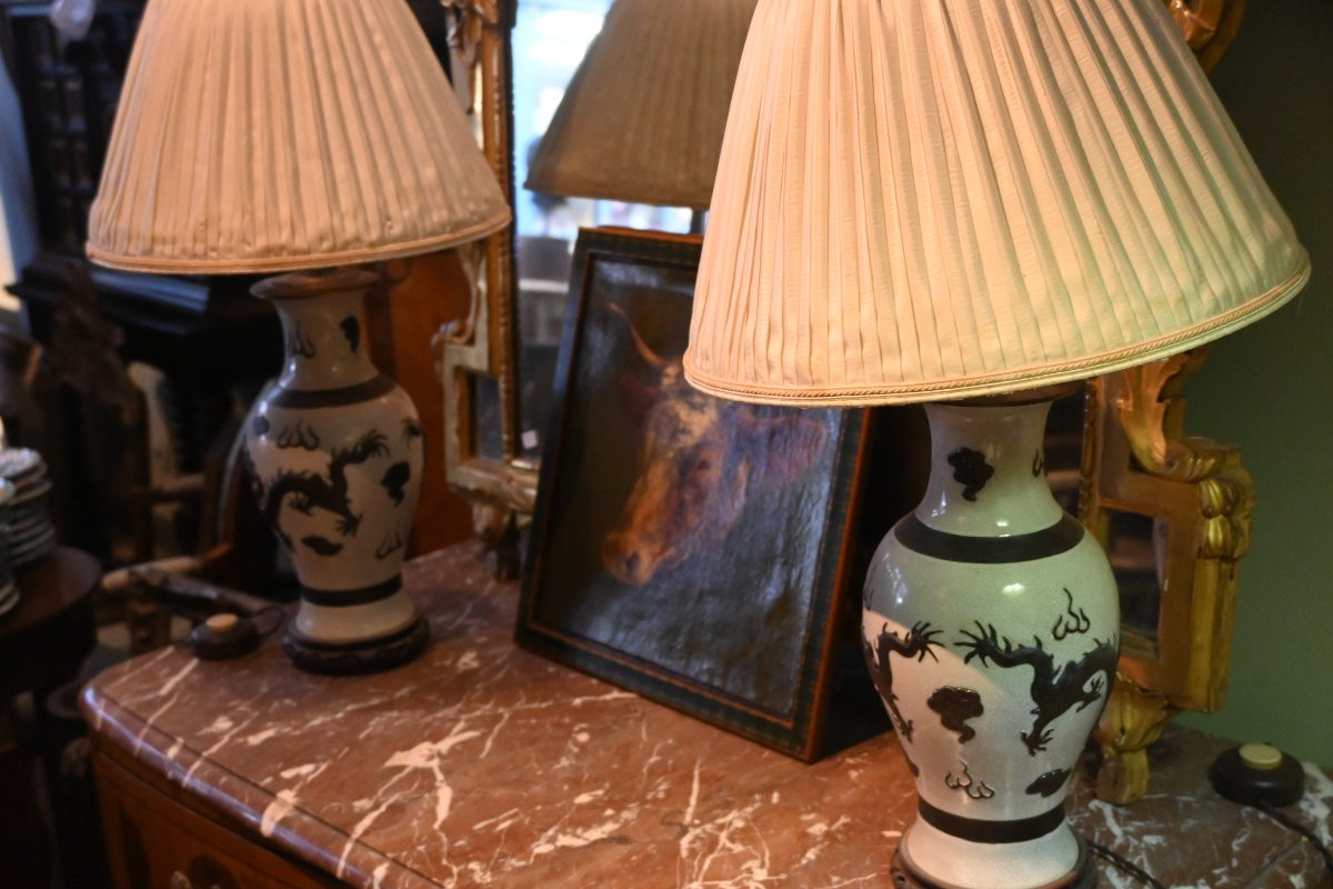 Pair Of Dragon Lamps From Nanking, 19th Century-photo-5