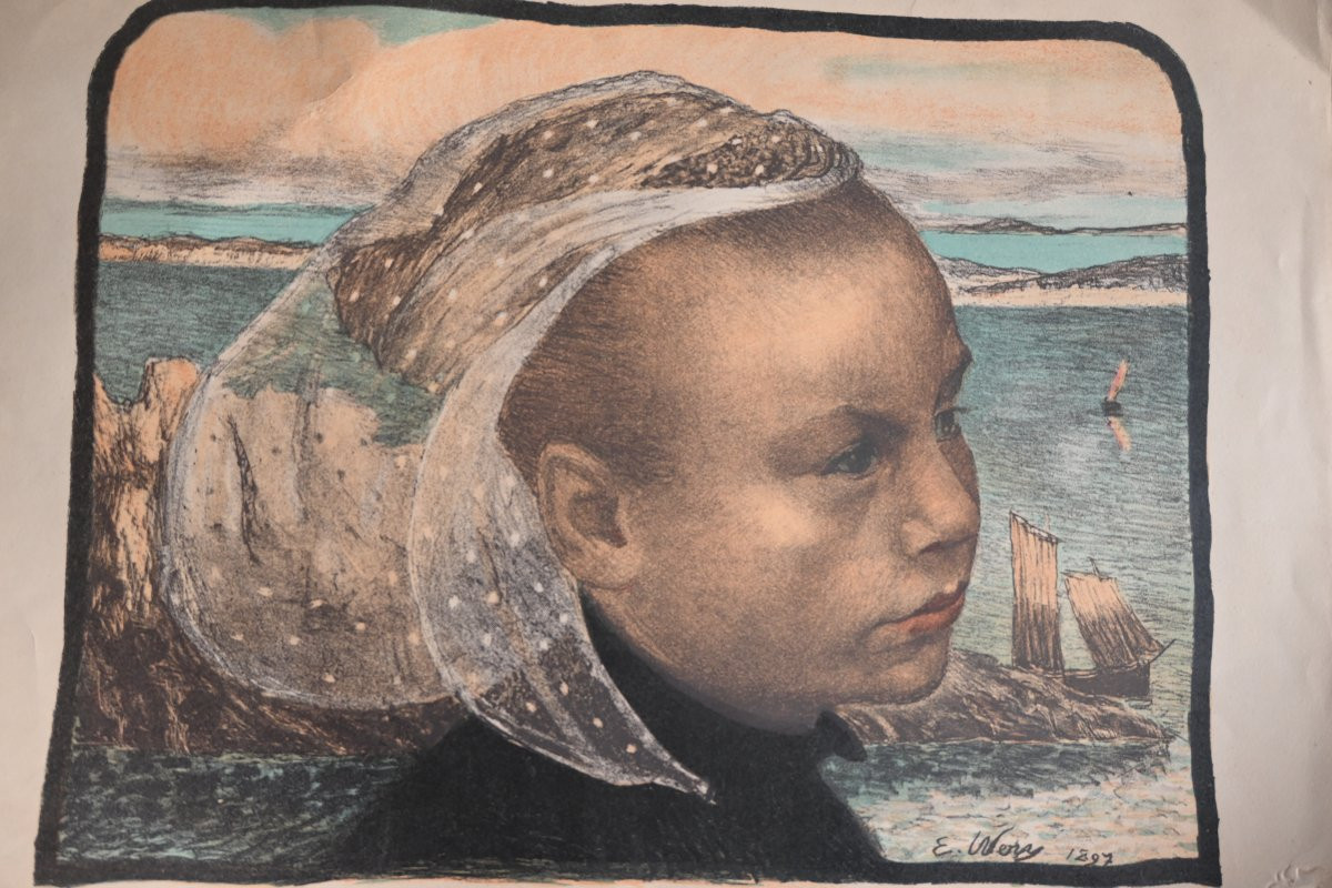 Portait de jeune bretonne par Auguste Wery , gravure-photo-2