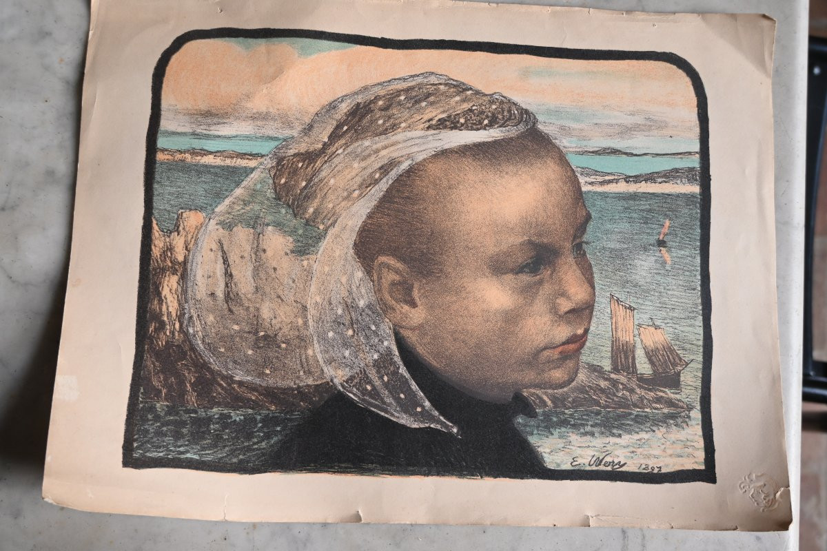 Portait de jeune bretonne par Auguste Wery , gravure-photo-3