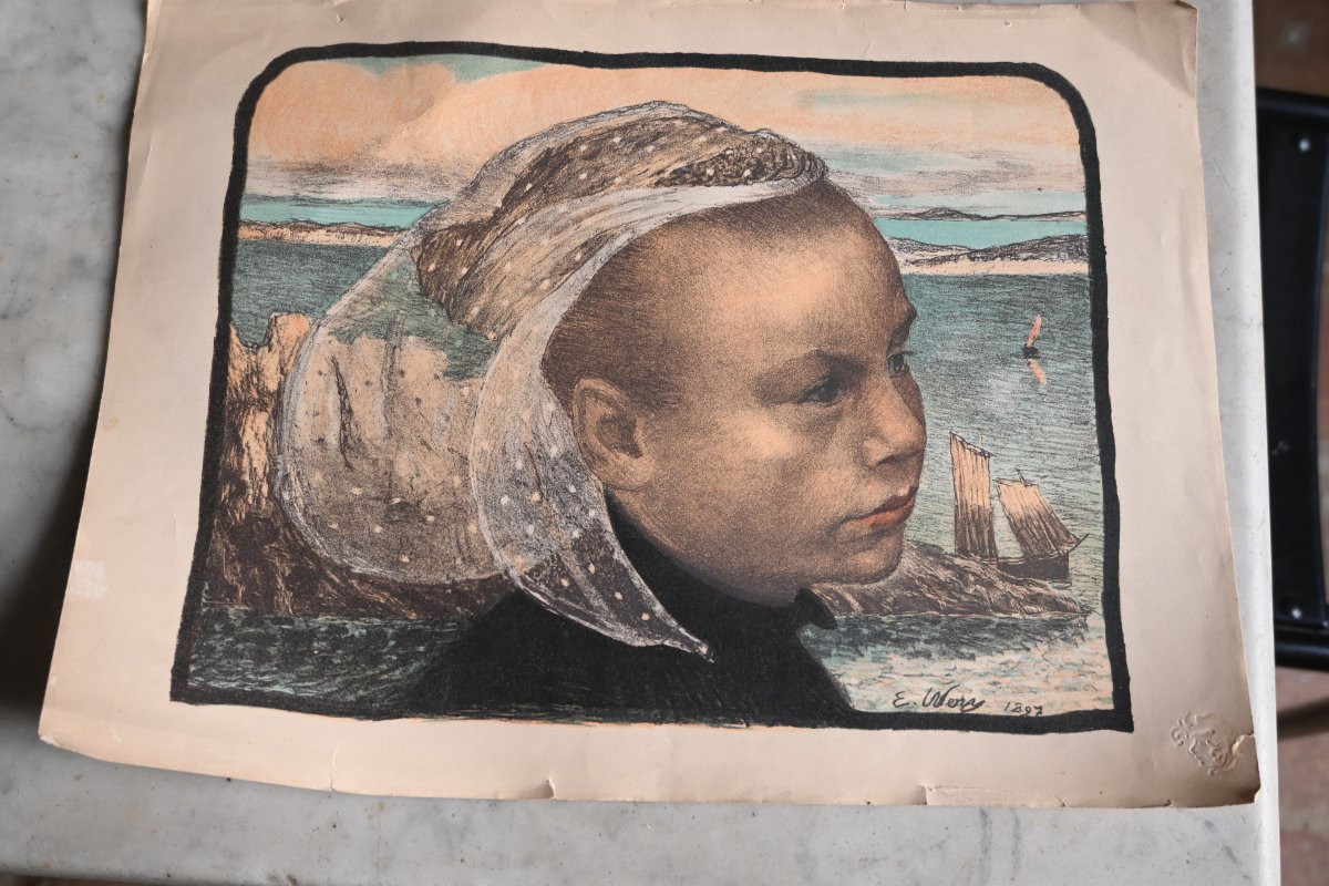 Portait de jeune bretonne par Auguste Wery , gravure-photo-3