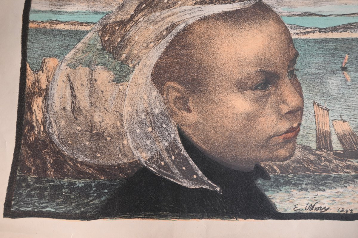 Portait de jeune bretonne par Auguste Wery , gravure-photo-4
