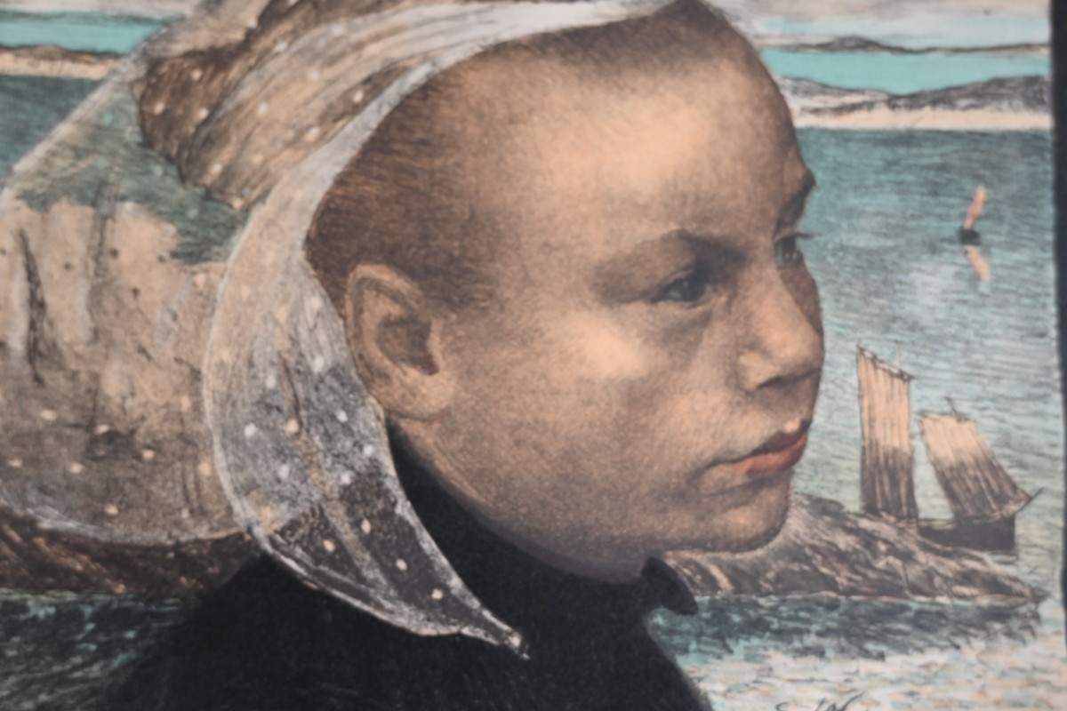 Portait de jeune bretonne par Auguste Wery , gravure