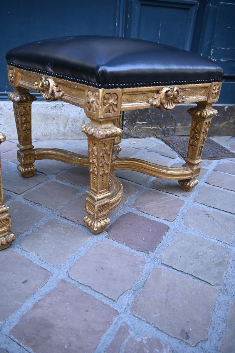 Pair Of Louis XIV Style Giltwood Stools-photo-2