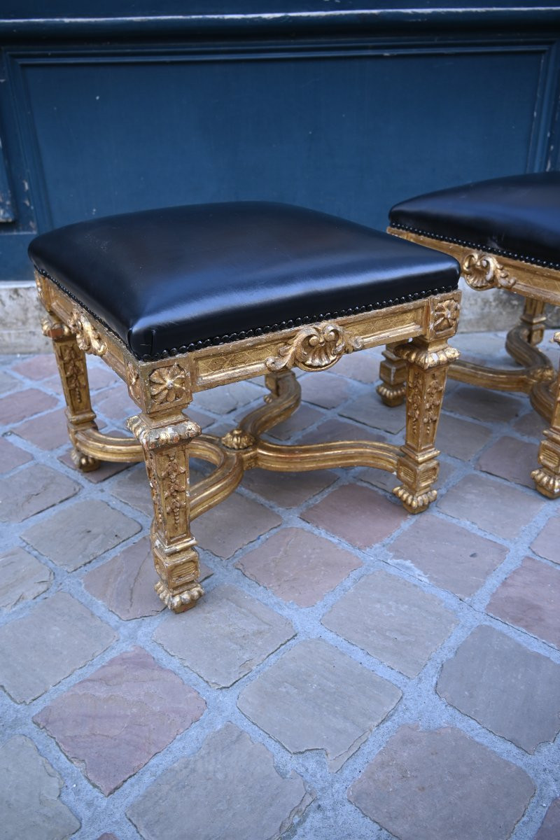 Pair Of Louis XIV Style Giltwood Stools-photo-3