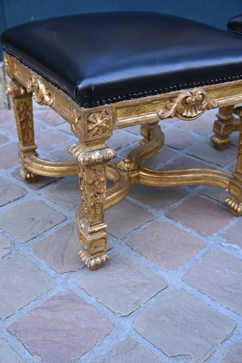Pair Of Louis XIV Style Giltwood Stools-photo-4
