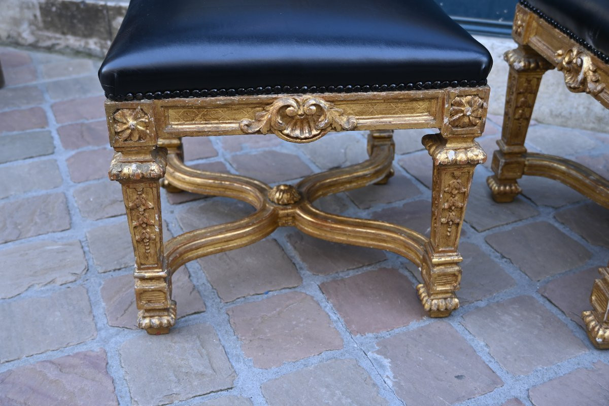 Pair Of Louis XIV Style Giltwood Stools-photo-1