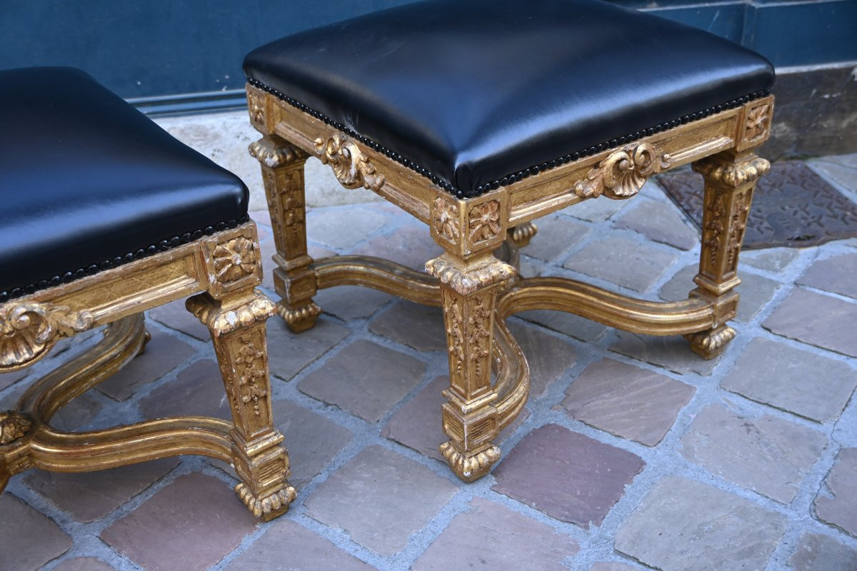 Pair Of Louis XIV Style Giltwood Stools-photo-2