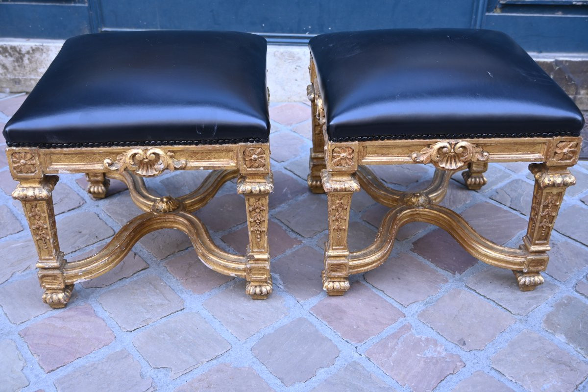 Pair Of Louis XIV Style Giltwood Stools-photo-6