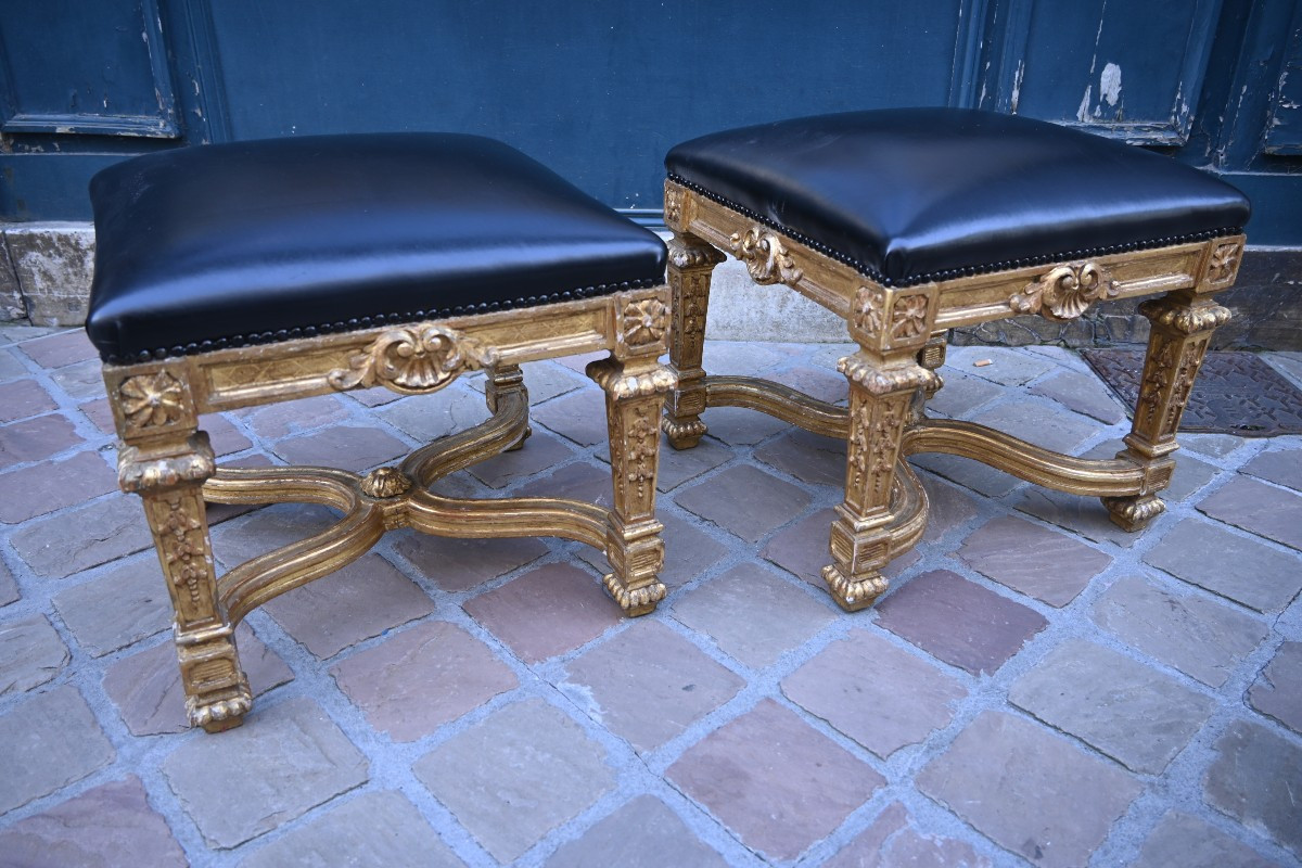 Pair Of Louis XIV Style Giltwood Stools-photo-7
