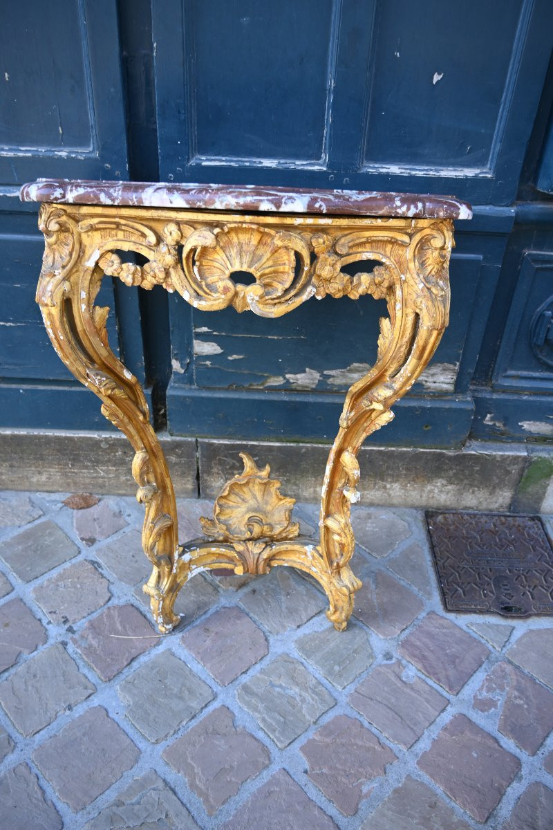 Petite console en bois redoré d époque Louis XV du XVIII-photo-2