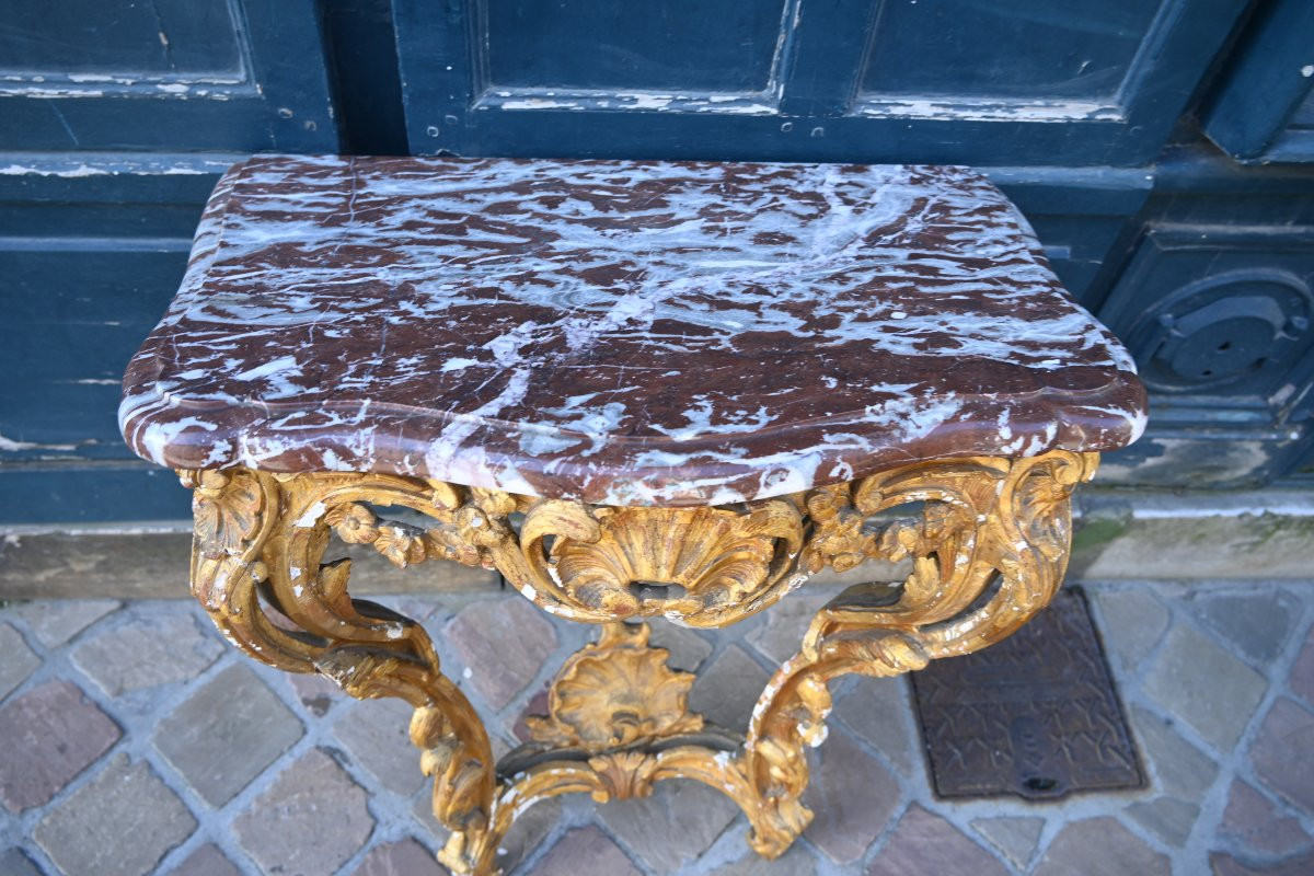 Petite console en bois redoré d époque Louis XV du XVIII-photo-4