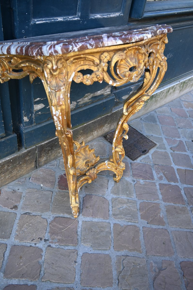 Petite console en bois redoré d époque Louis XV du XVIII-photo-1