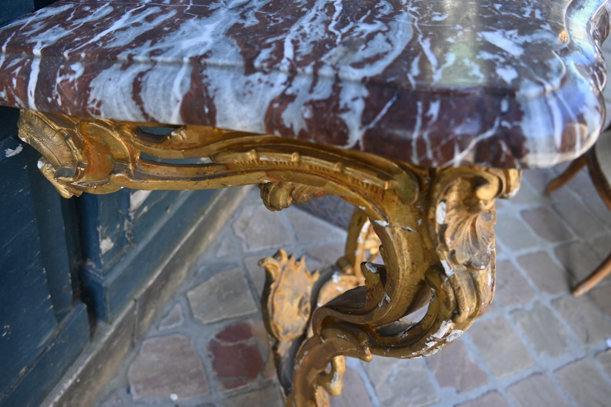 Petite console en bois redoré d époque Louis XV du XVIII-photo-2