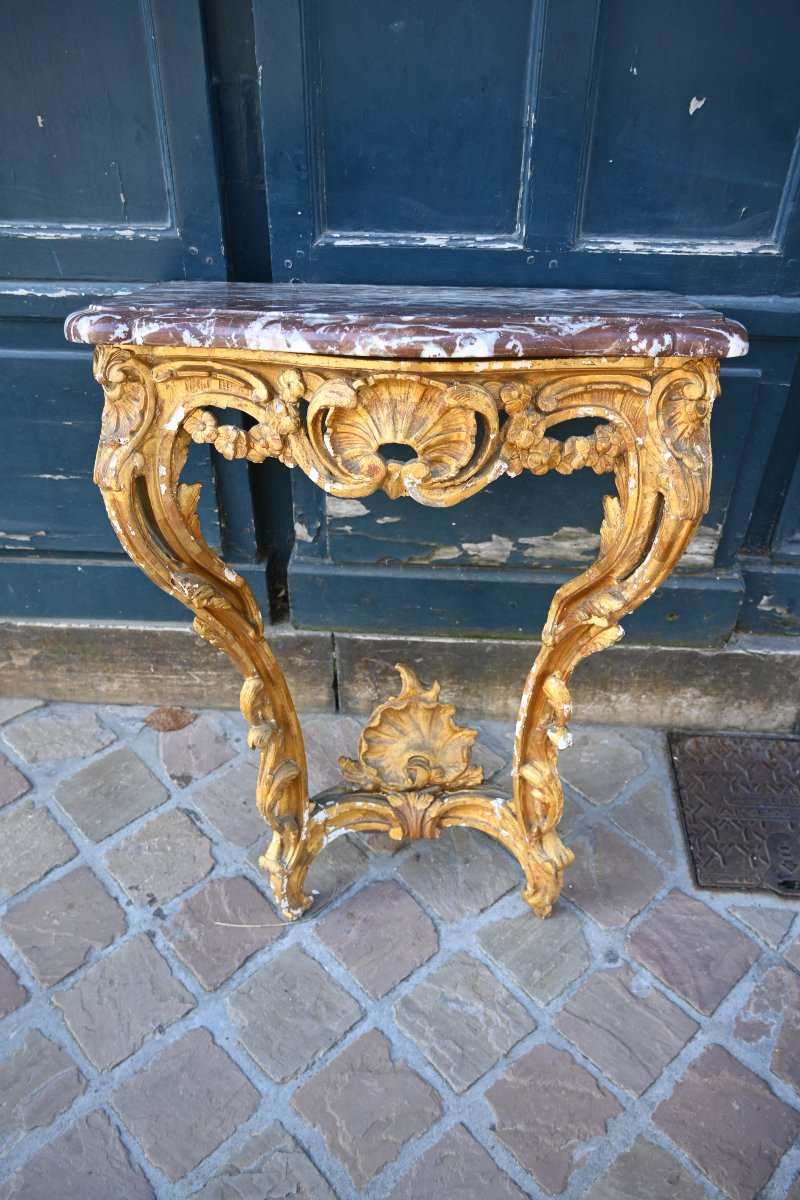 Petite console en bois redoré d époque Louis XV du XVIII-photo-4