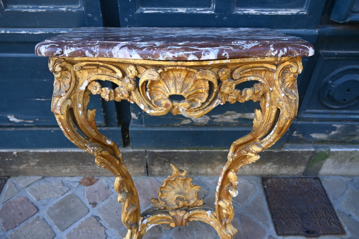 Petite console en bois redoré d époque Louis XV du XVIII-photo-6