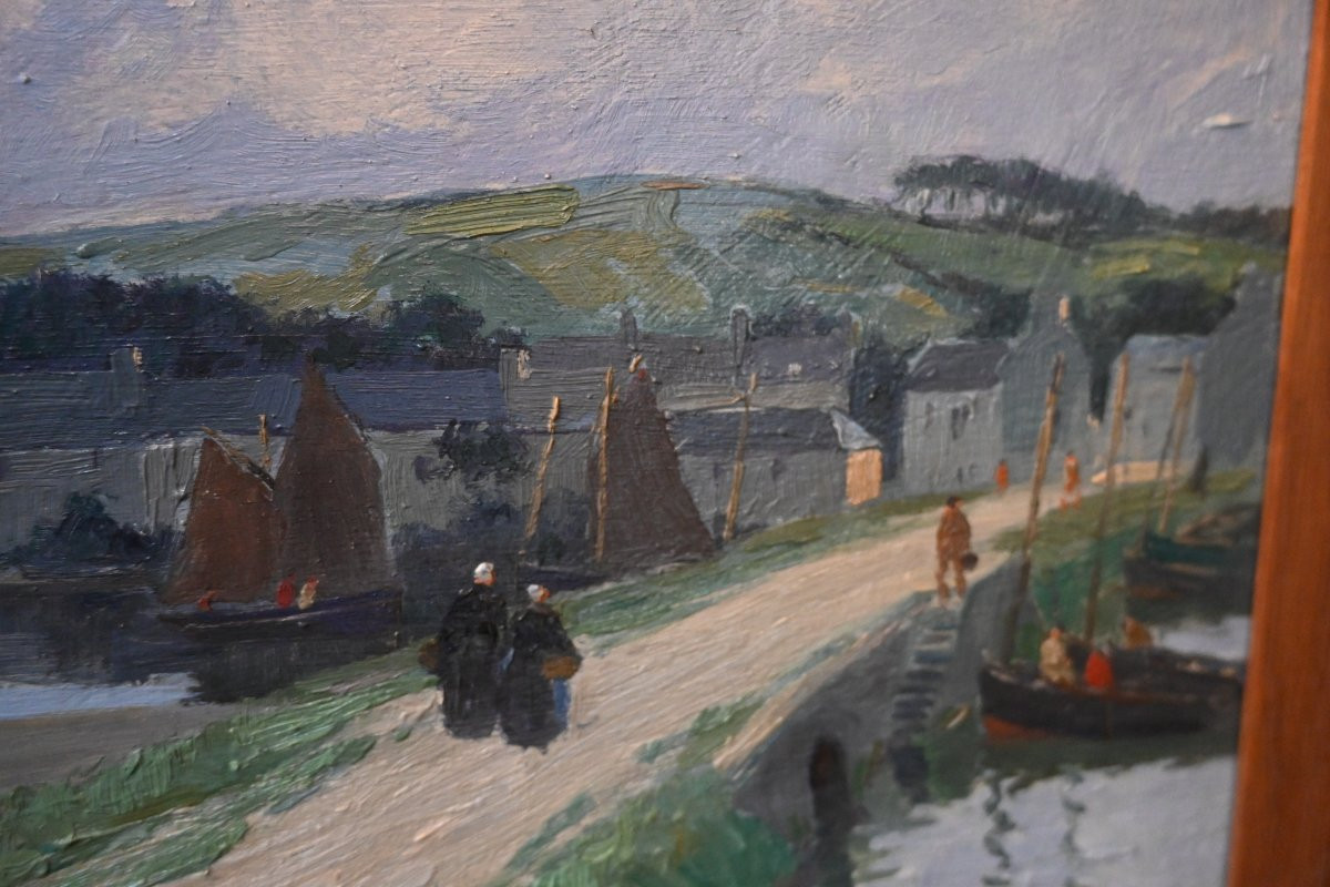Bretagne  Douarnenez Pouldavid , paysage de rivière et village par Henry Maurice Cahours -photo-6