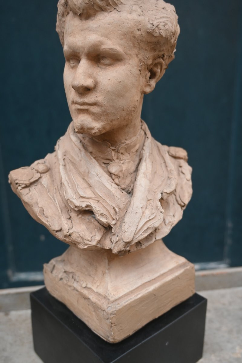 Terre cuite originale buste de jeune  homme barbu , par Jules Blanchard XIX-photo-2